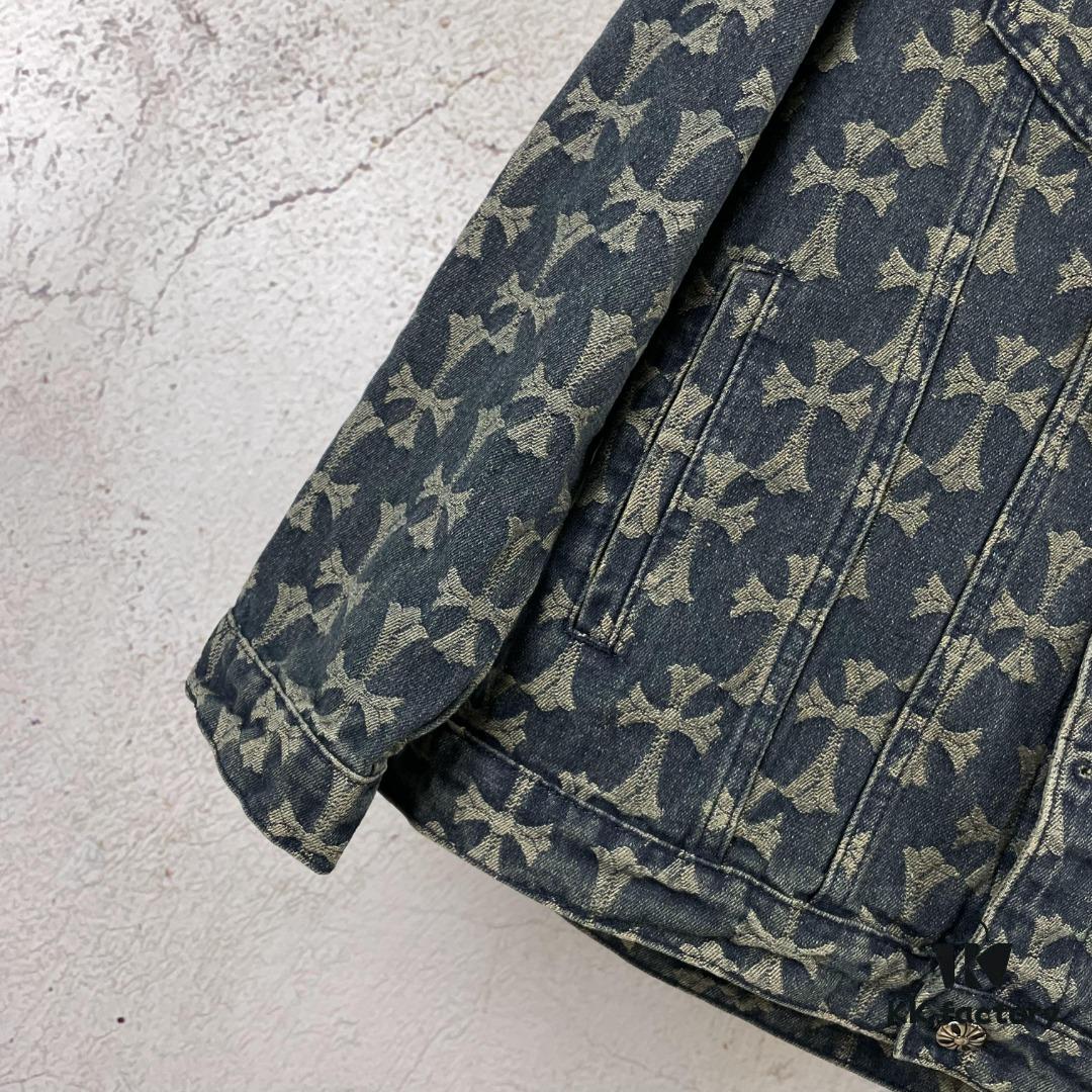 6931a366ccd8ab3d7af97a09 Chrome Hearts CH Full Print Jacquard Denim Jacket Coat