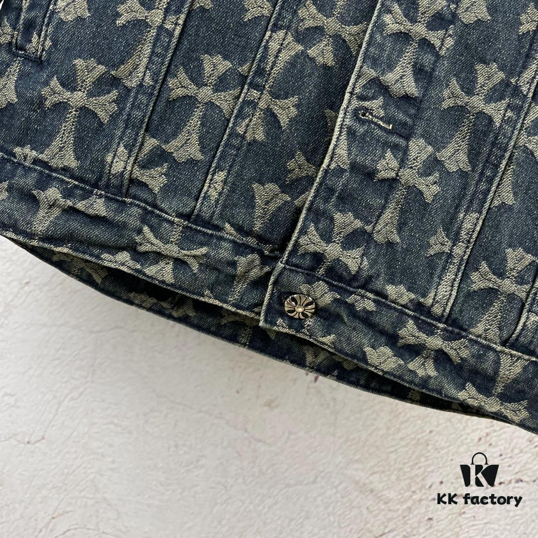 6931a366ccd8ab3d7af97a0a Chrome Hearts CH Full Print Jacquard Denim Jacket Coat