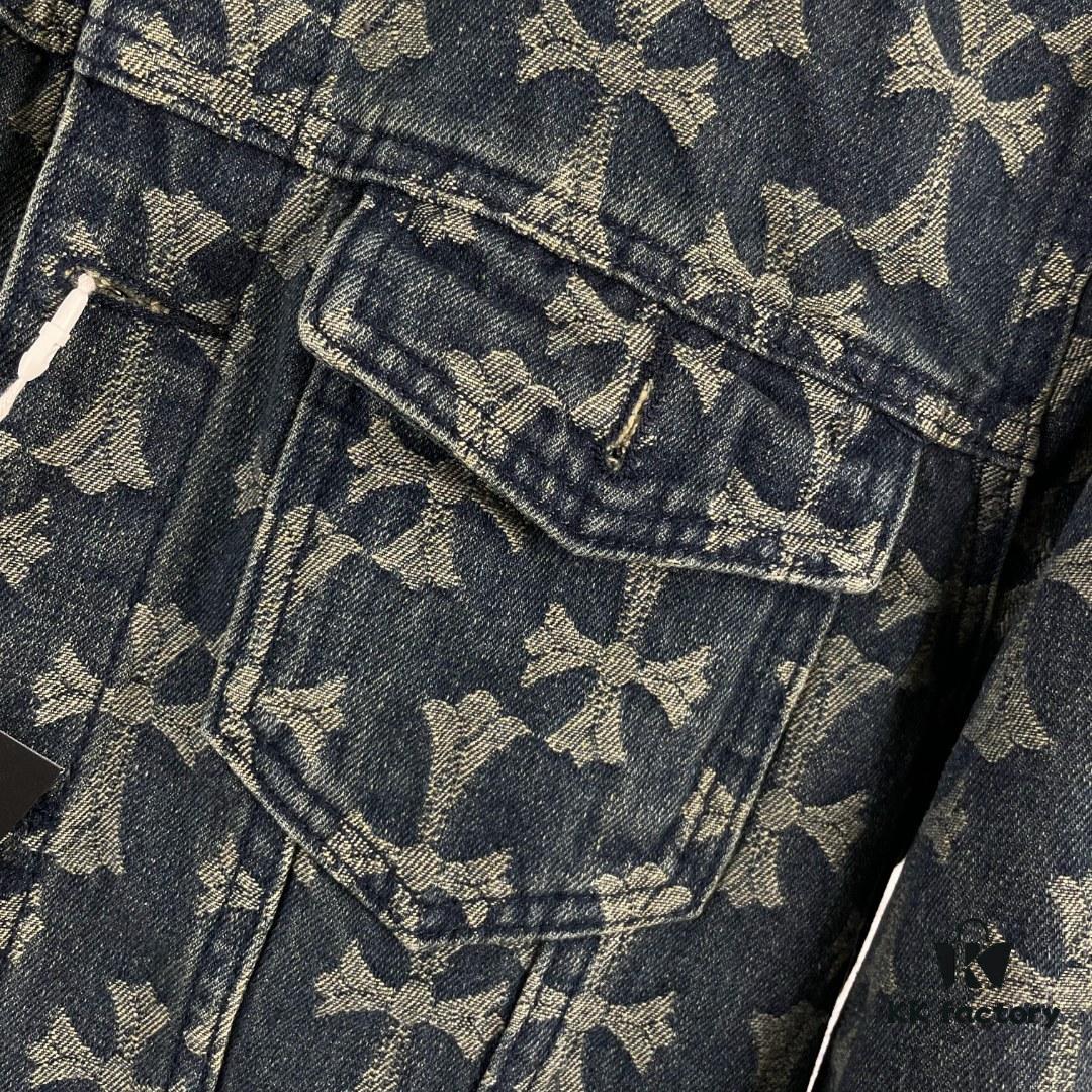 6931a366ccd8ab3d7af97a0b Chrome Hearts CH Full Print Jacquard Denim Jacket Coat
