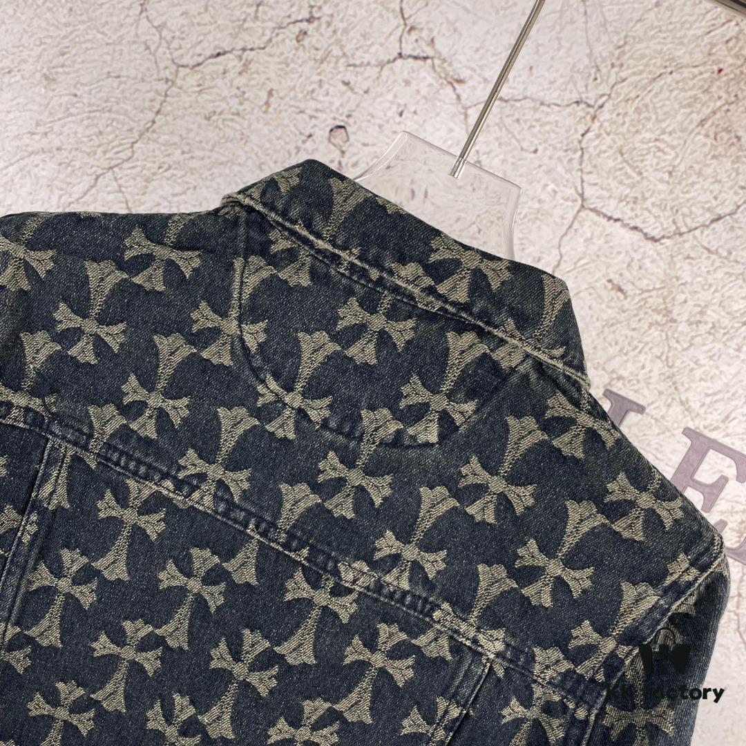 6931a366ccd8ab3d7af97a0c Chrome Hearts CH Full Print Jacquard Denim Jacket Coat