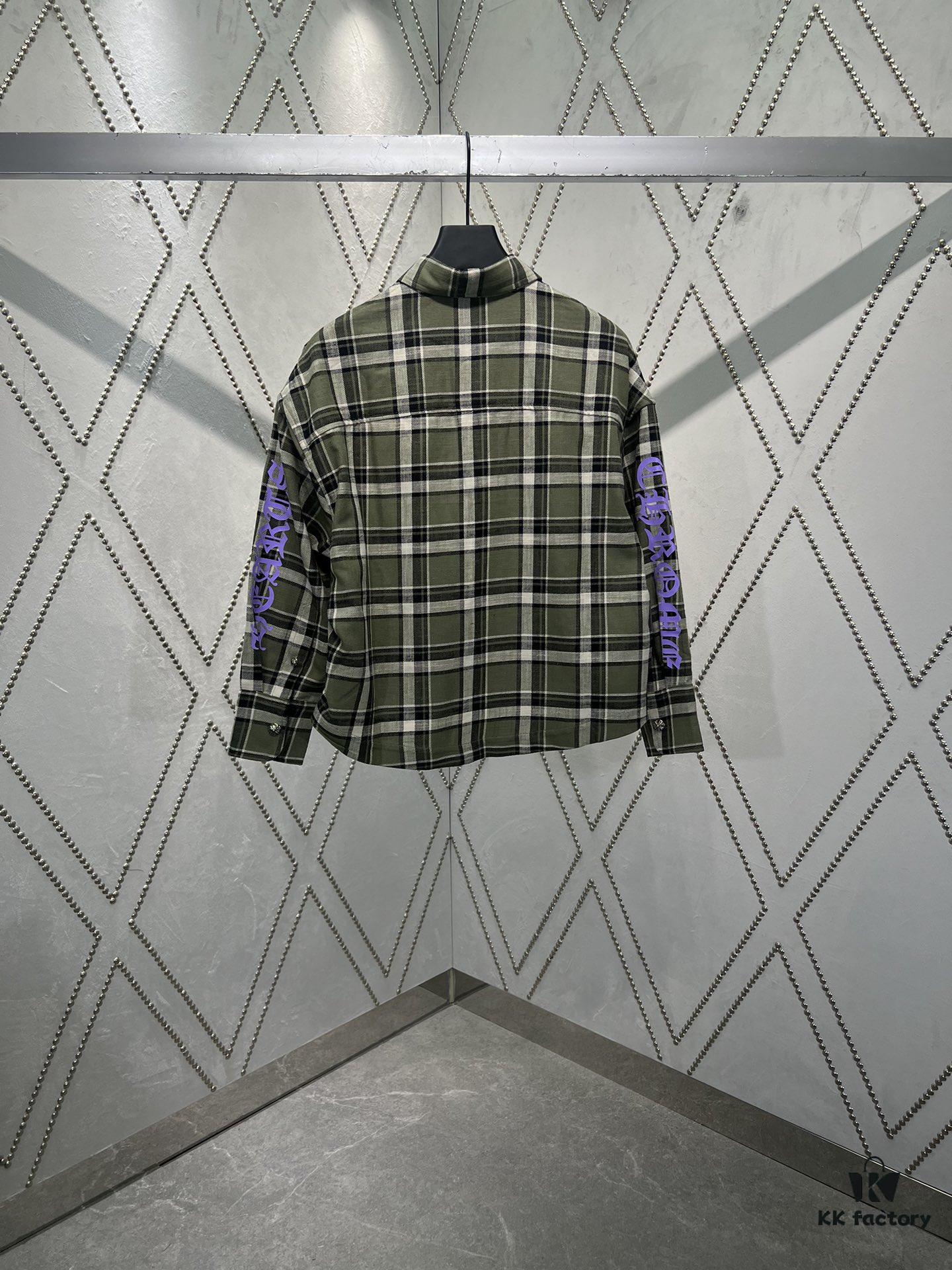 Chrome Hearts 2025 Spring/Summer New Cross Sanskrit Print Plaid Shirt Jacket with Quilted Lining, Unisex Style