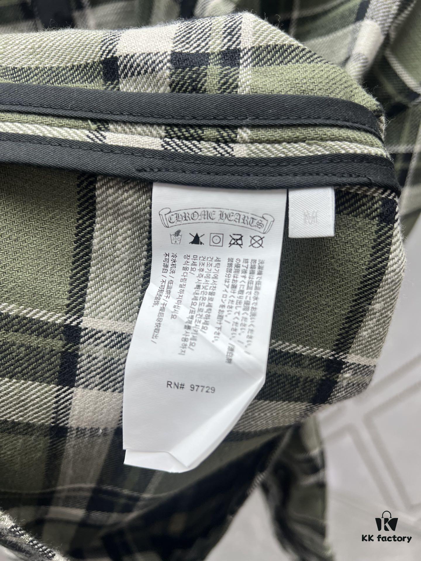 Chrome Hearts 2025 Spring/Summer New Cross Sanskrit Print Plaid Shirt Jacket with Quilted Lining, Unisex Style