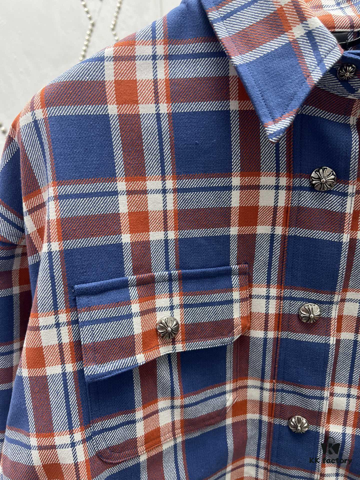 Chrome Hearts 2025 Spring/Summer New Cross Sanskrit Print Plaid Shirt Jacket with Padding Unisex