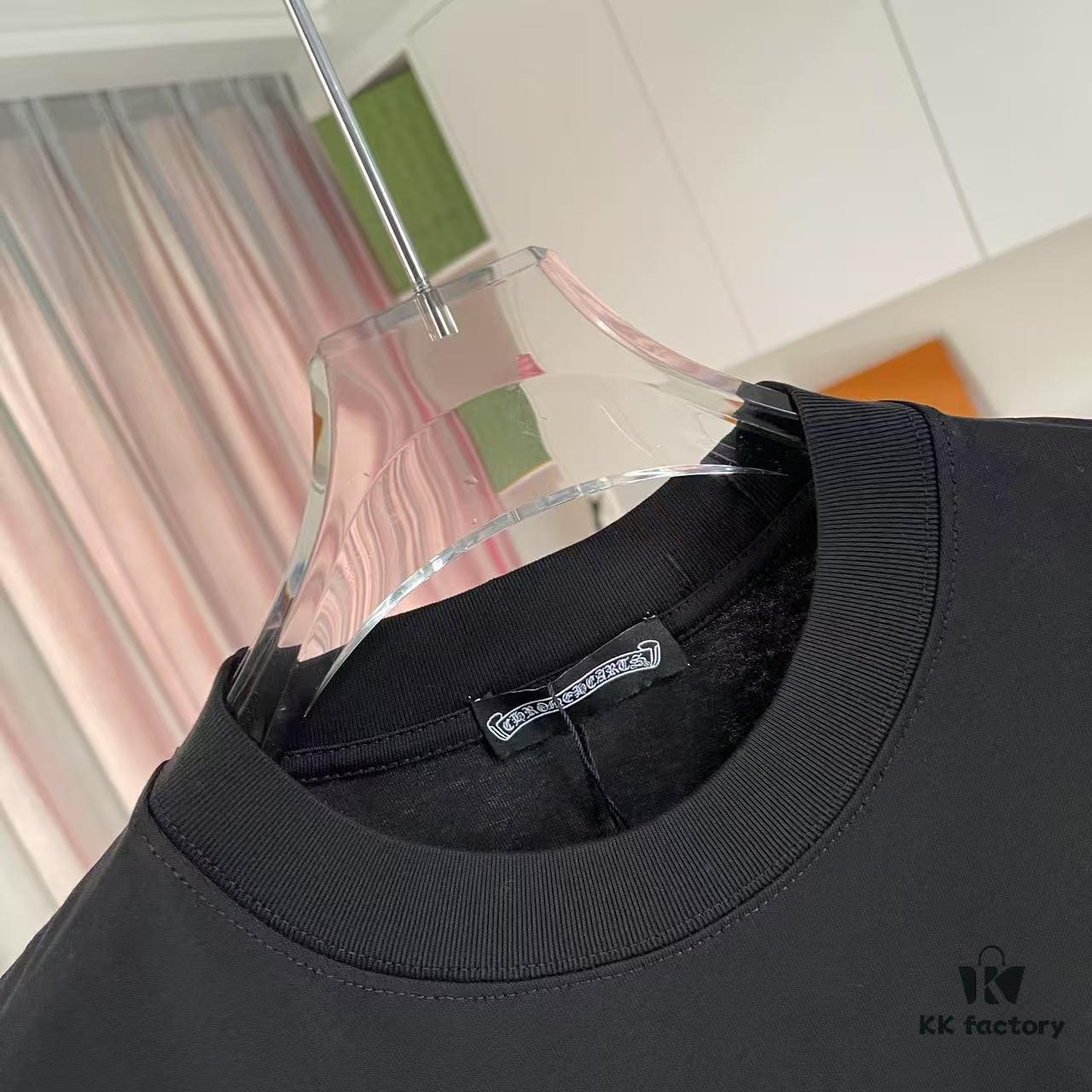 CH Cro * 2025 Summer New Arrival Sanskrit Horse Hoof Cross, Intersecting Vacuum Embroidery Short Sleeve T-Shirt, Custom 300g Fabric, Unisex Design