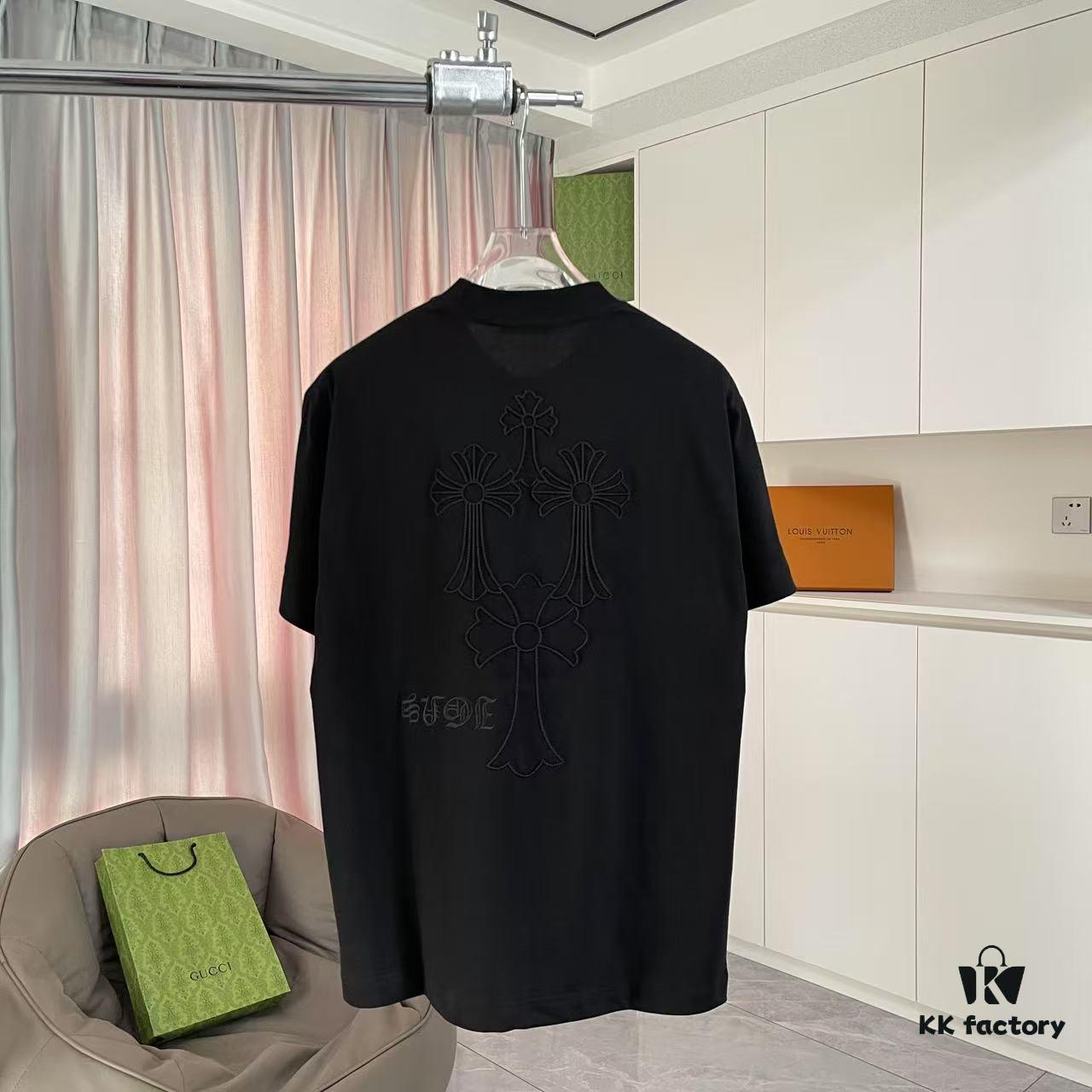 CH Cro * 2025 Summer New Arrival Sanskrit Horse Hoof Cross, Intersecting Vacuum Embroidery Short Sleeve T-Shirt, Custom 300g Fabric, Unisex Design
