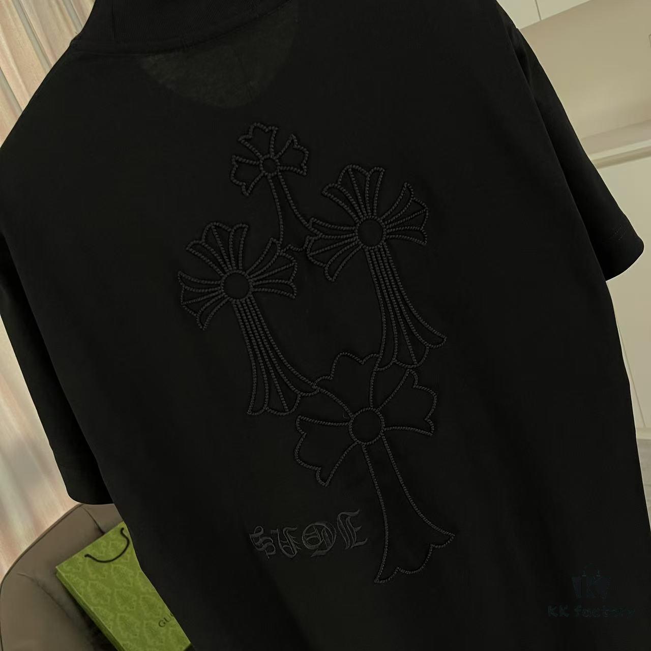 CH Cro * 2025 Summer New Arrival Sanskrit Horse Hoof Cross, Intersecting Vacuum Embroidery Short Sleeve T-Shirt, Custom 300g Fabric, Unisex Design