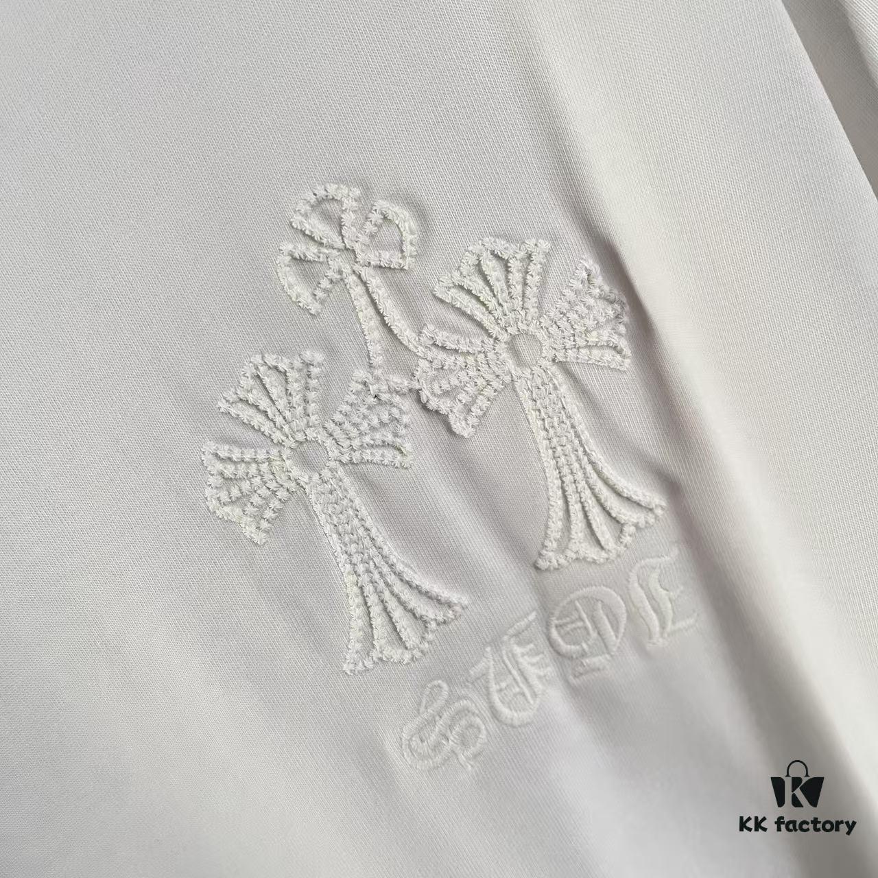 6931a370ccd8ab3d7af97ac2 CH Cro * 2025 Summer New Arrival Buddhist Mantra Horseshoe Cross, Intersecting Vacuum Embroidery Short Sleeve T-Shirt, Custom 300g Fabric, Unisex Design
