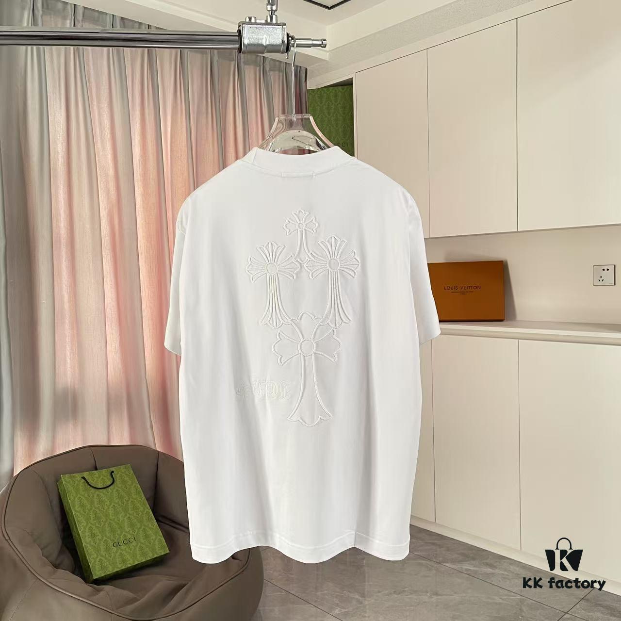 6931a370ccd8ab3d7af97ac4 CH Cro * 2025 Summer New Arrival Buddhist Mantra Horseshoe Cross, Intersecting Vacuum Embroidery Short Sleeve T-Shirt, Custom 300g Fabric, Unisex Design