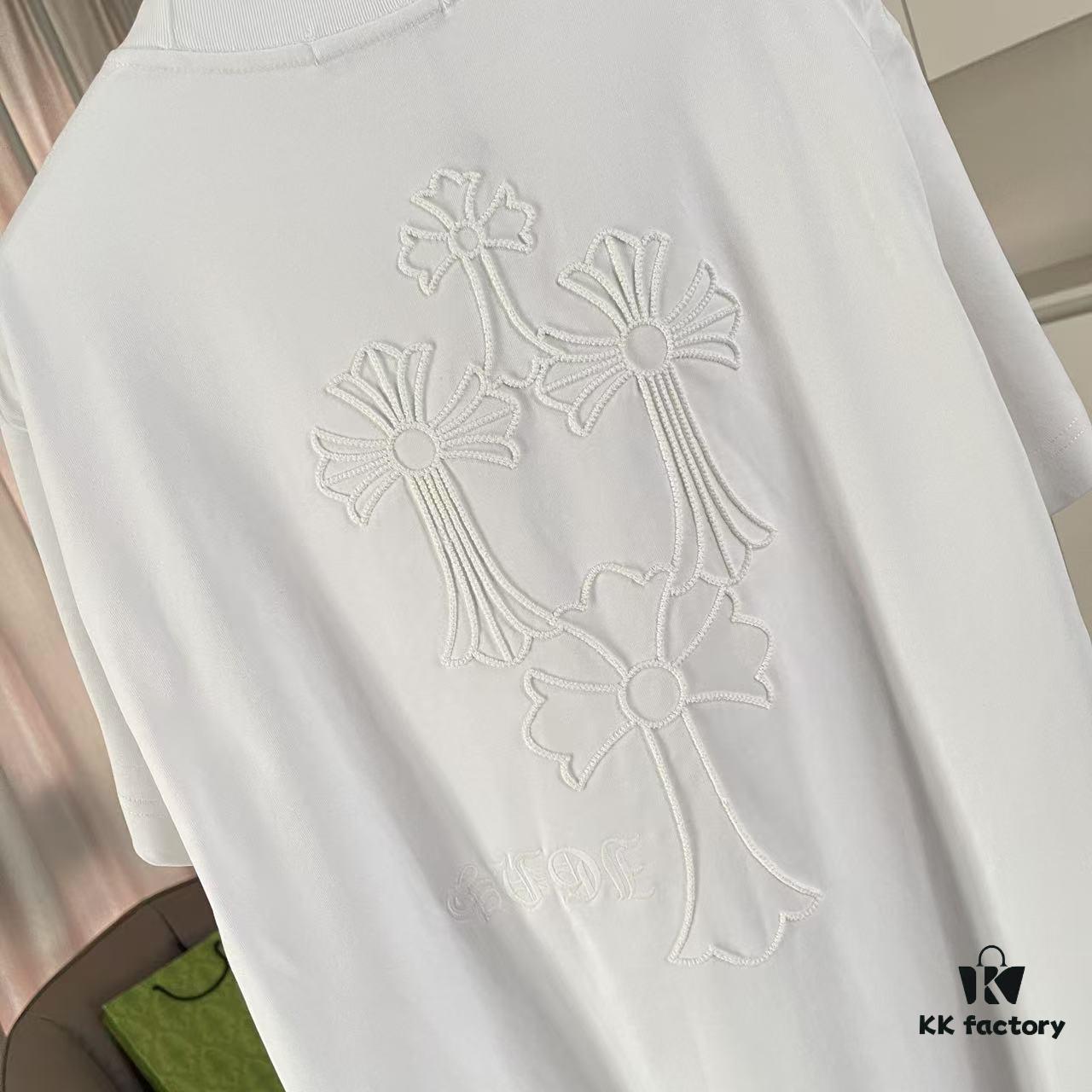 6931a370ccd8ab3d7af97ac5 CH Cro * 2025 Summer New Arrival Buddhist Mantra Horseshoe Cross, Intersecting Vacuum Embroidery Short Sleeve T-Shirt, Custom 300g Fabric, Unisex Design