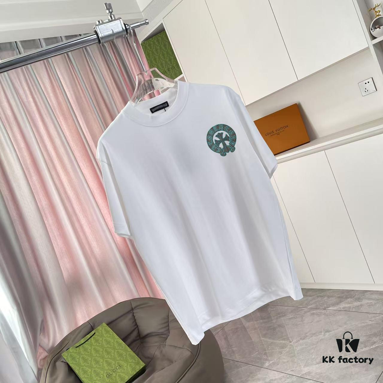 6931a370ccd8ab3d7af97ad0 CH Crochet 2025 Summer New Arrival Buddhist Scripture Cross and Horseshoe Print Short Sleeve T-Shirt Custom 300g Fabric Unisex