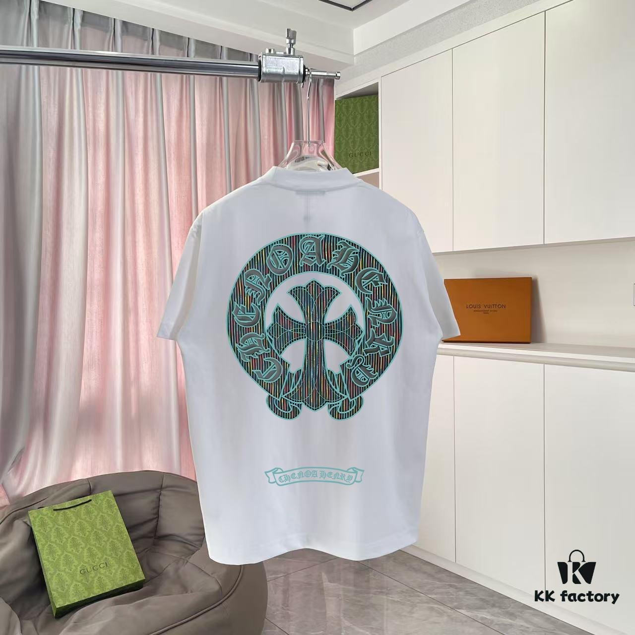 6931a371ccd8ab3d7af97ad5 CH Crochet 2025 Summer New Arrival Buddhist Scripture Cross and Horseshoe Print Short Sleeve T-Shirt Custom 300g Fabric Unisex