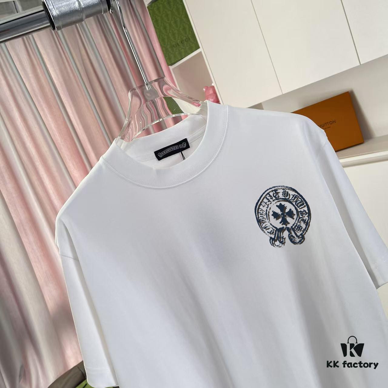 CH Crochet 2025 Summer New Arrival Buddhist Scripture Cross and Horseshoe Print Short Sleeve T-Shirt Custom 300g Fabric Unisex