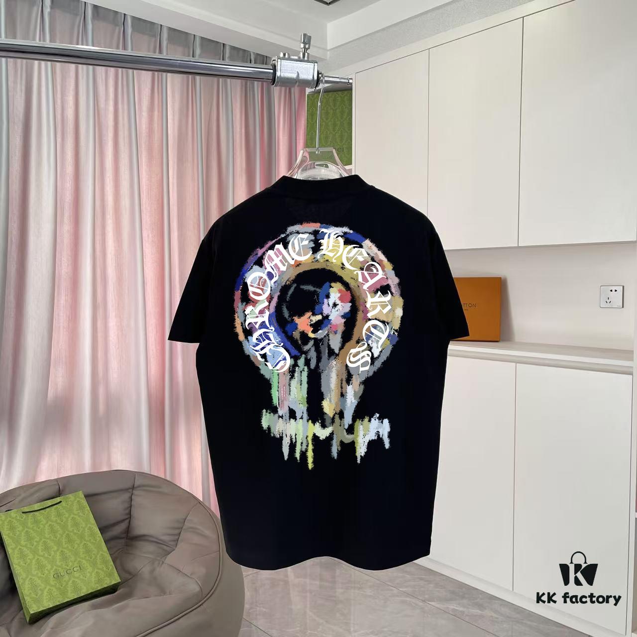 chクロ 2025 Summer New Arrival Buddhist Mantra Cross Horseshoe Print Short Sleeve T-Shirt Custom 300g Fabric Unisex