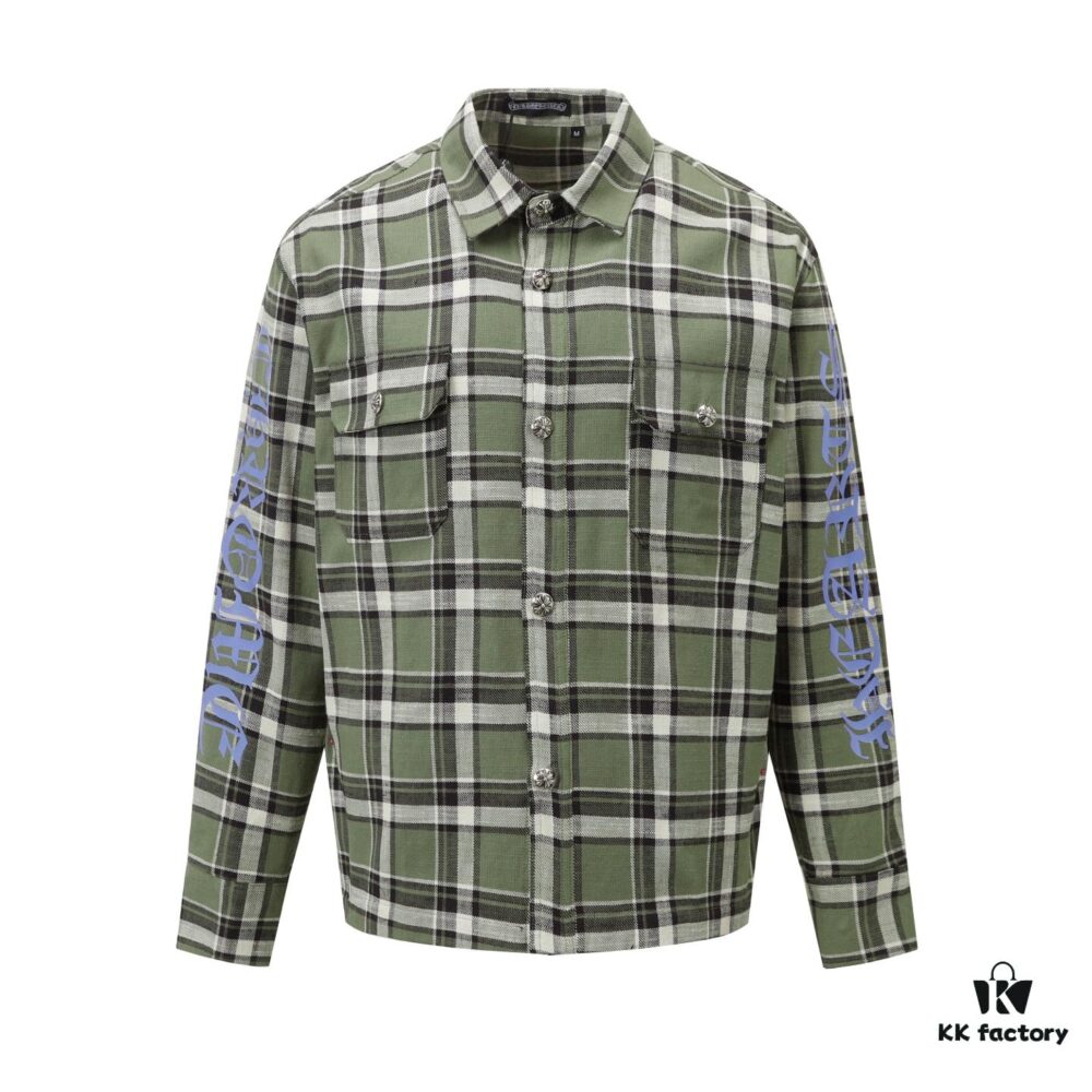 6931a389ccd8ab3d7af97c72 Chrome Hearts 24FW New Striped Plaid Patchwork Button Silver Accented Cardigan Shirt
