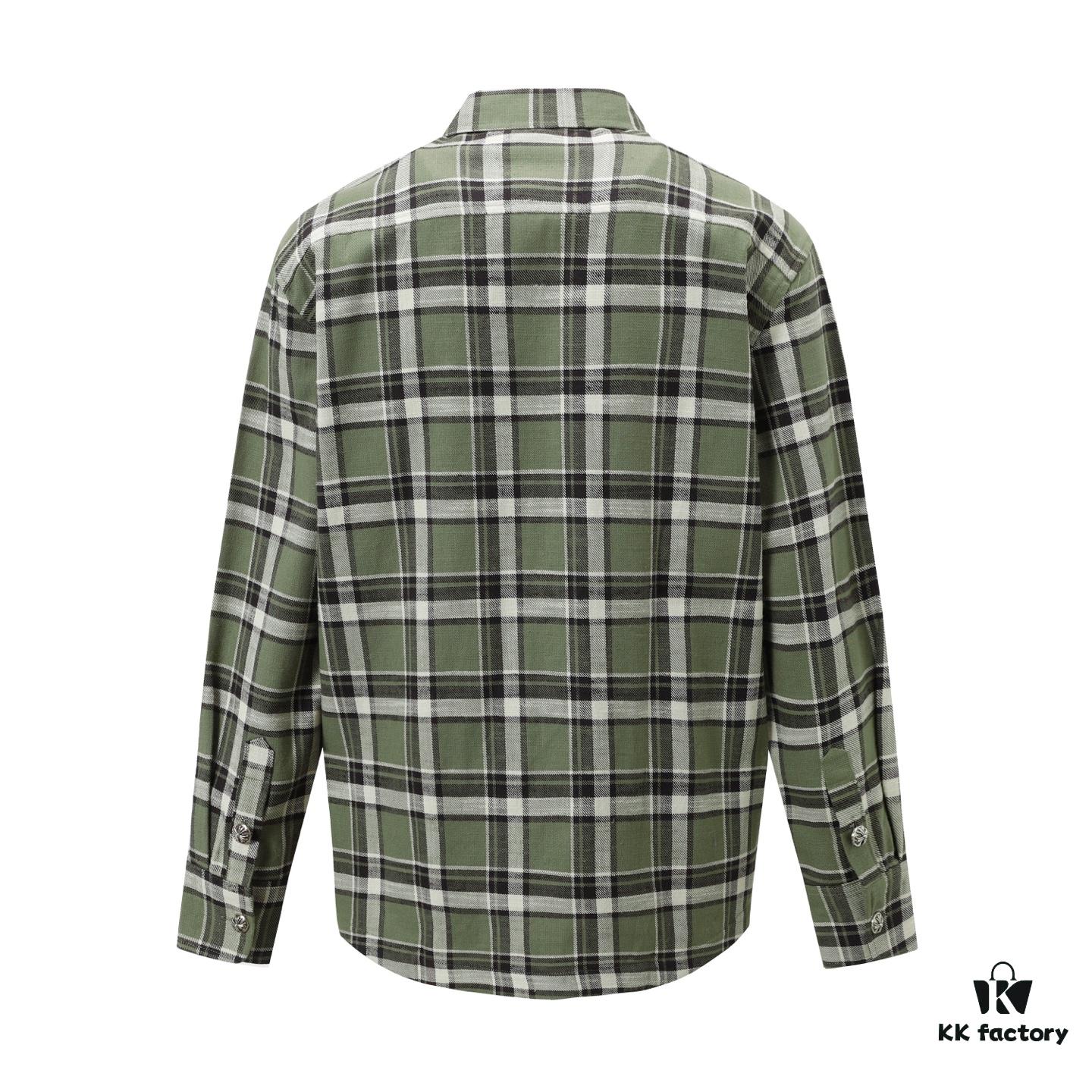 6931a389ccd8ab3d7af97c73 Chrome Hearts 24FW New Striped Plaid Patchwork Button Silver Accented Cardigan Shirt