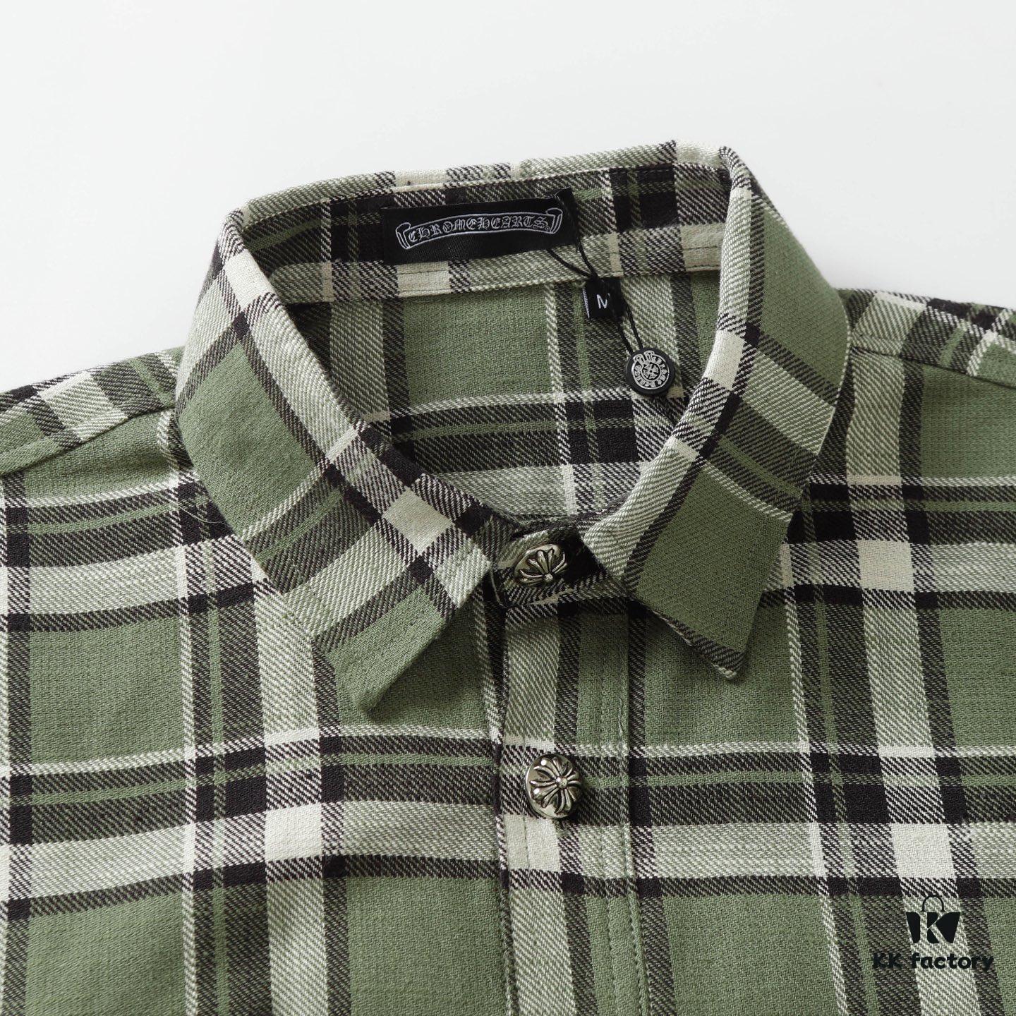 6931a389ccd8ab3d7af97c74 Chrome Hearts 24FW New Striped Plaid Patchwork Button Silver Accented Cardigan Shirt
