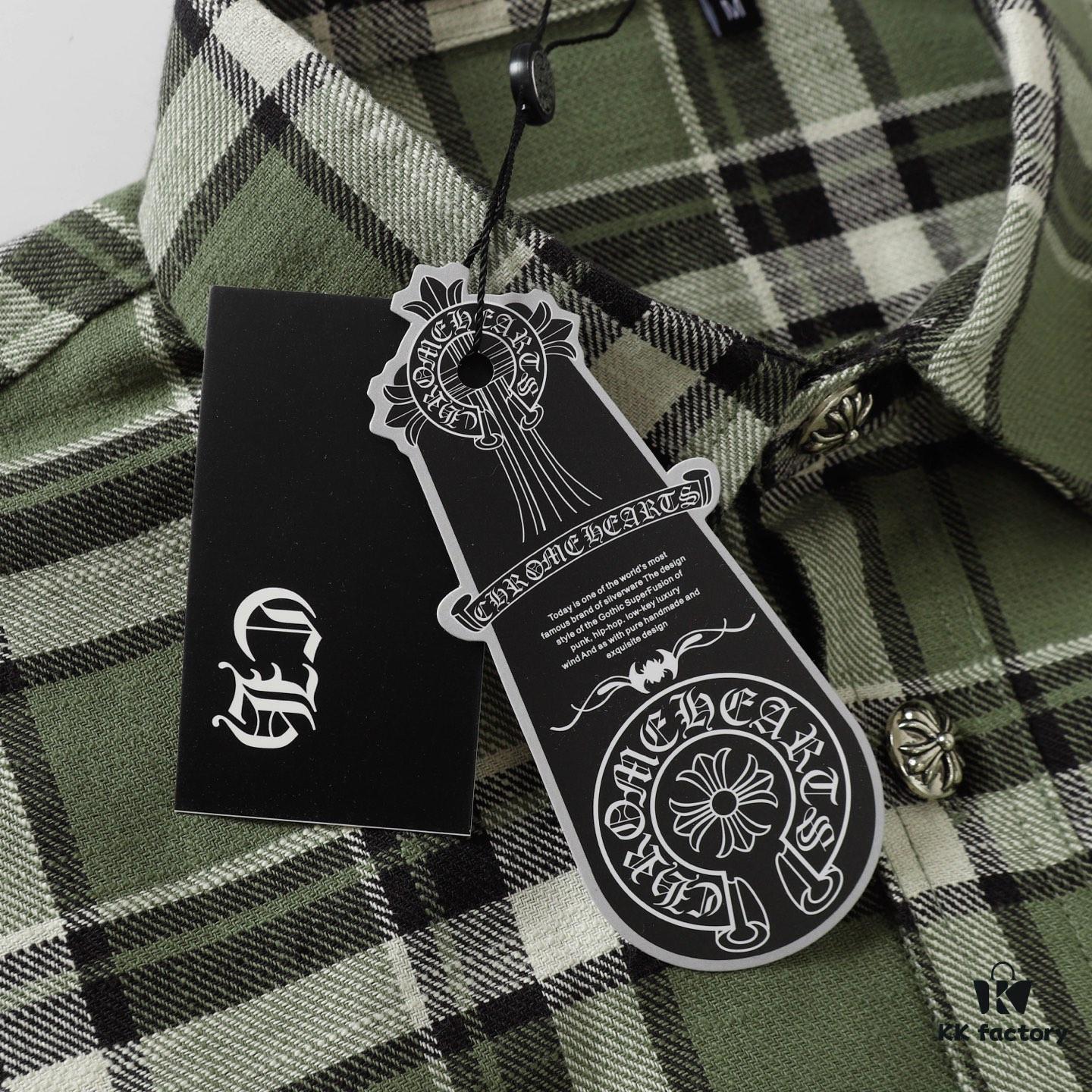 6931a389ccd8ab3d7af97c76 Chrome Hearts 24FW New Striped Plaid Patchwork Button Silver Accented Cardigan Shirt