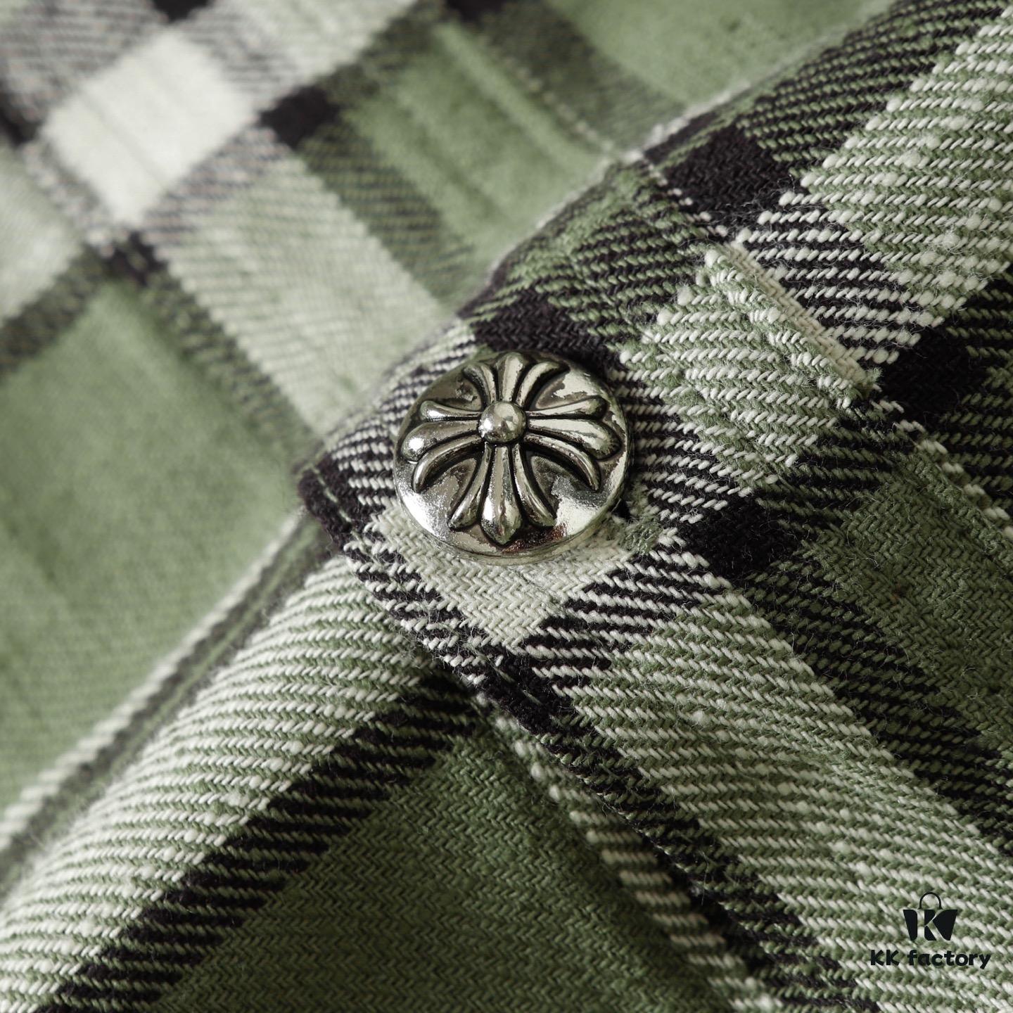 6931a389ccd8ab3d7af97c77 Chrome Hearts 24FW New Striped Plaid Patchwork Button Silver Accented Cardigan Shirt
