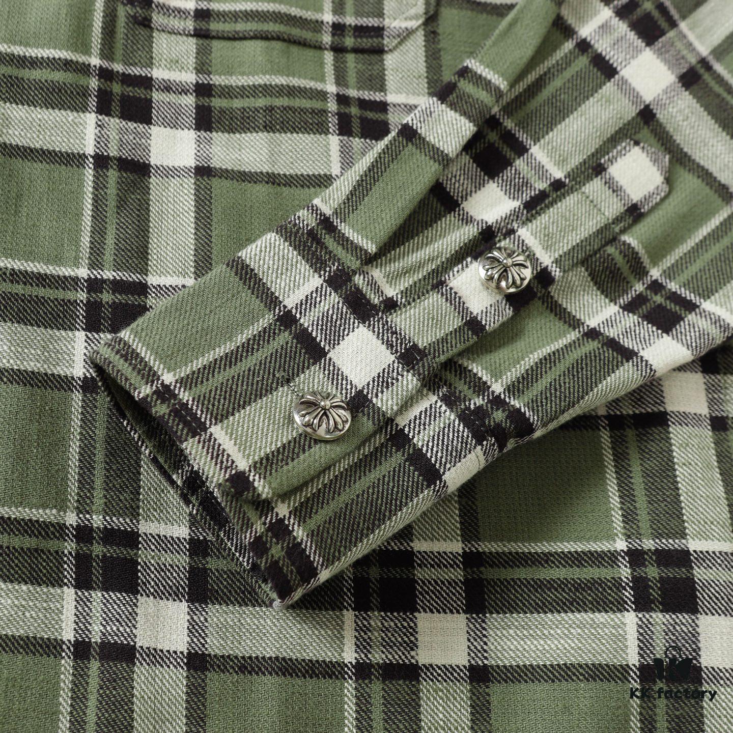 6931a389ccd8ab3d7af97c78 Chrome Hearts 24FW New Striped Plaid Patchwork Button Silver Accented Cardigan Shirt