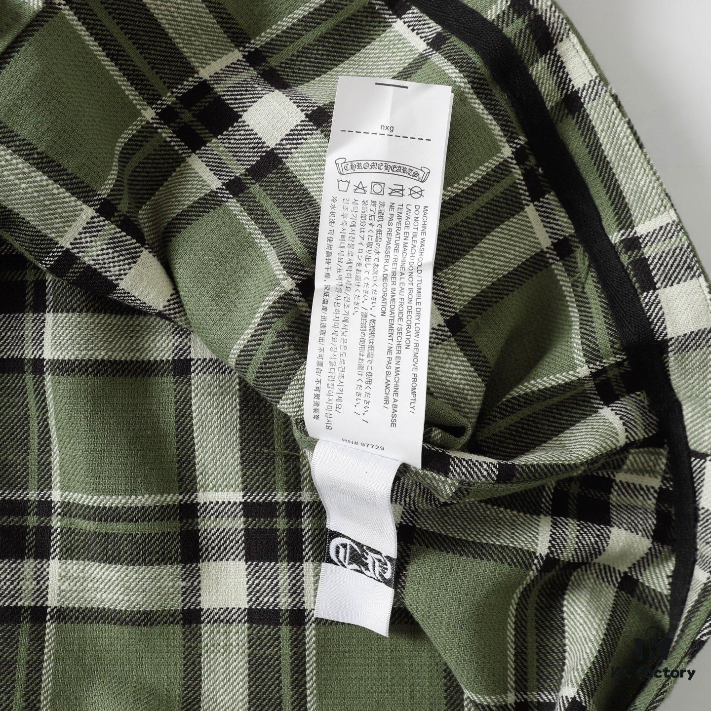 6931a389ccd8ab3d7af97c79 Chrome Hearts 24FW New Striped Plaid Patchwork Button Silver Accented Cardigan Shirt