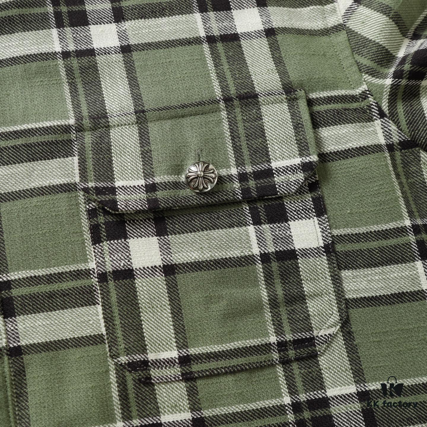6931a389ccd8ab3d7af97c7b Chrome Hearts 24FW New Striped Plaid Patchwork Button Silver Accented Cardigan Shirt