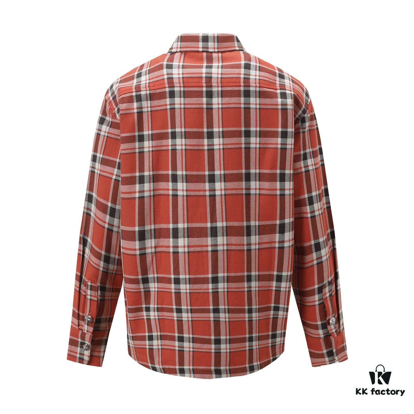 6931a389ccd8ab3d7af97c7d 24FW Chrome Hearts New Striped Plaid Patchwork Silver Button Cardigan Shirt
