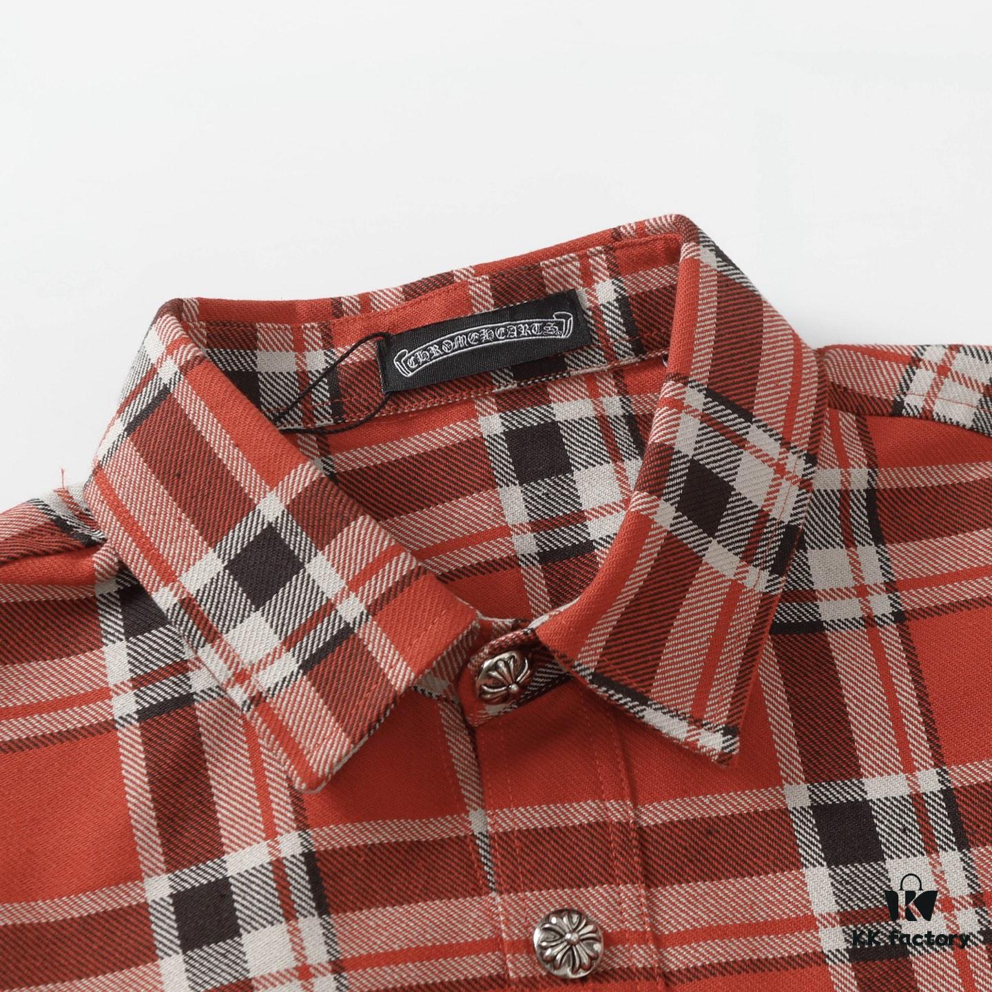 6931a389ccd8ab3d7af97c7e 24FW Chrome Hearts New Striped Plaid Patchwork Silver Button Cardigan Shirt