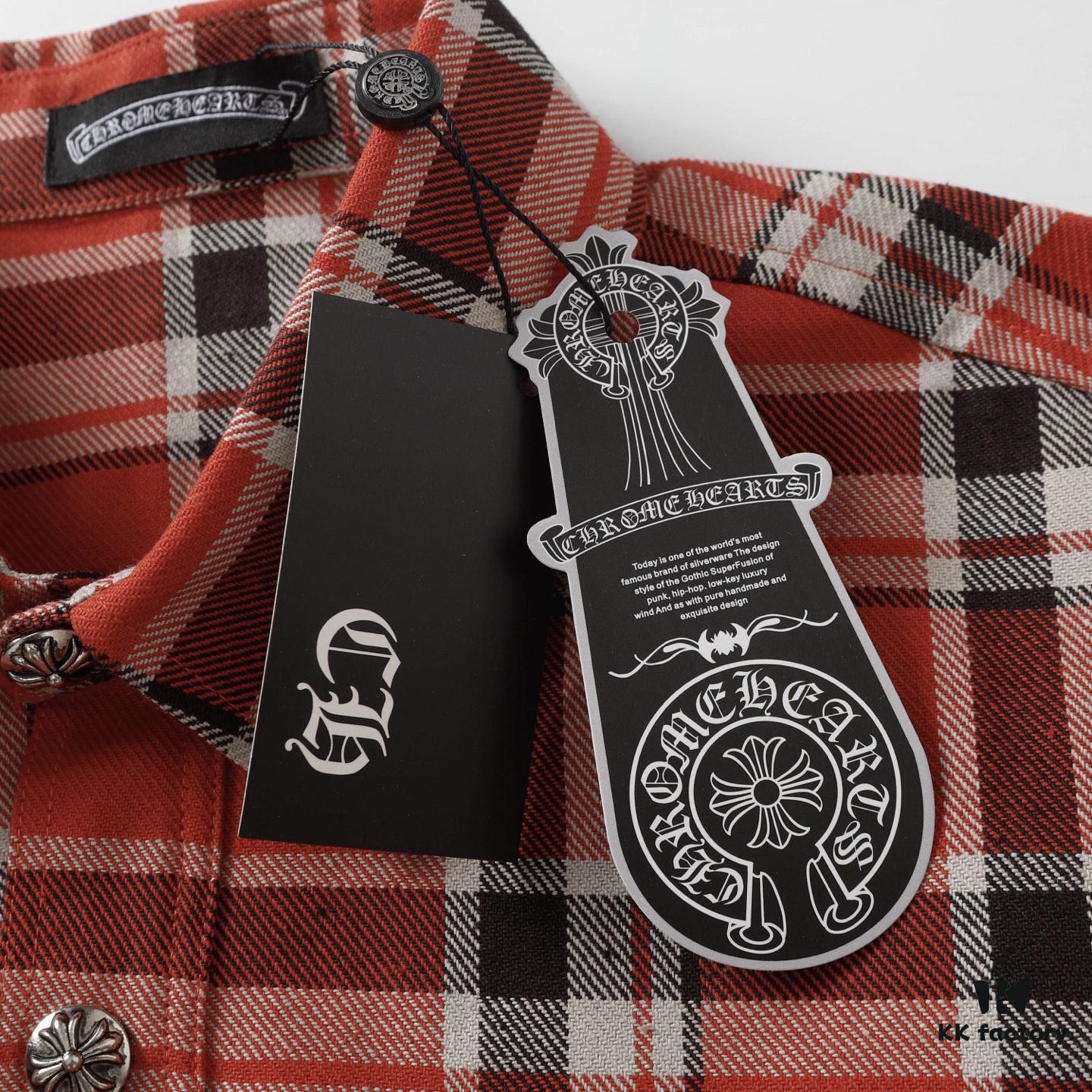 6931a389ccd8ab3d7af97c81 24FW Chrome Hearts New Striped Plaid Patchwork Silver Button Cardigan Shirt
