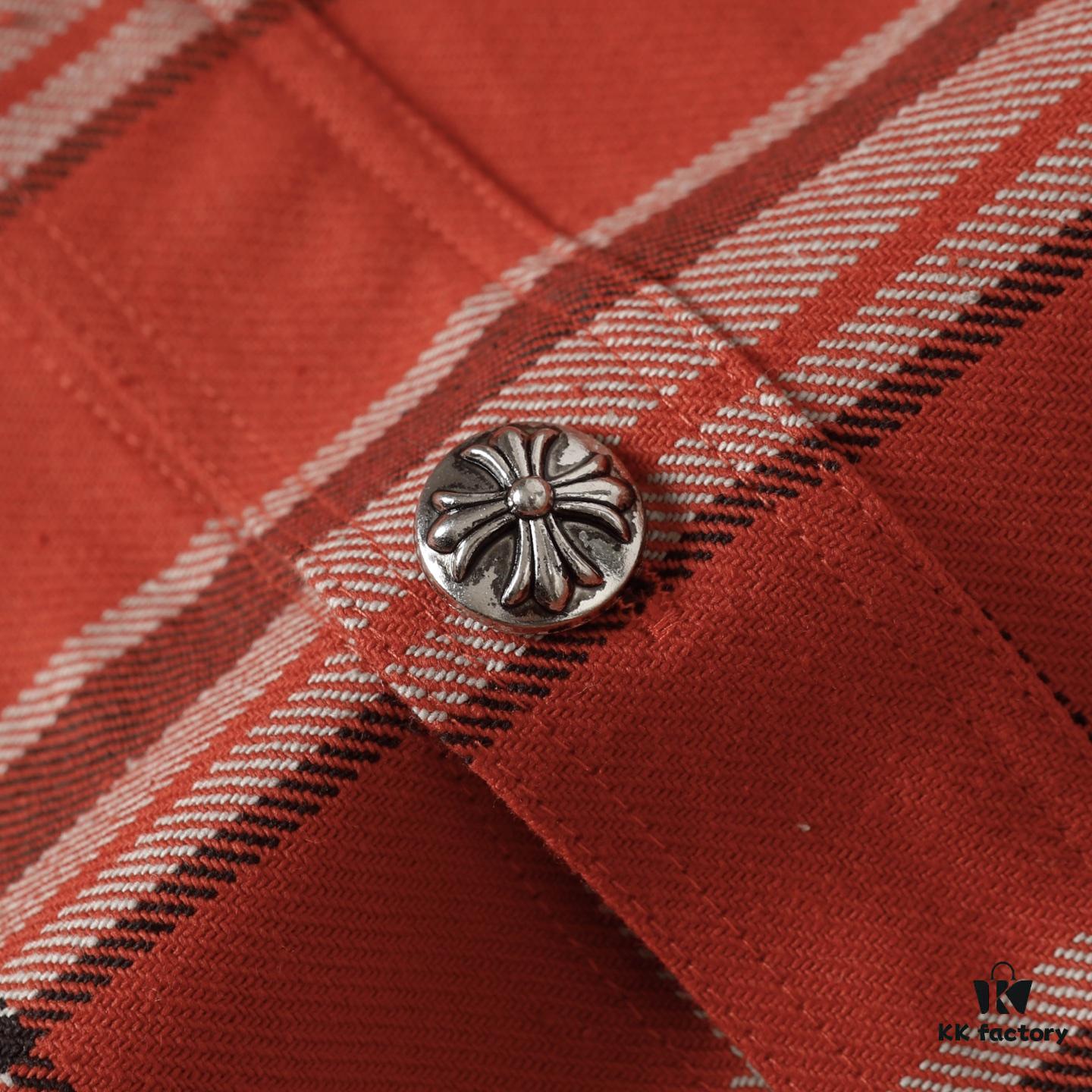 6931a38accd8ab3d7af97c83 24FW Chrome Hearts New Striped Plaid Patchwork Silver Button Cardigan Shirt