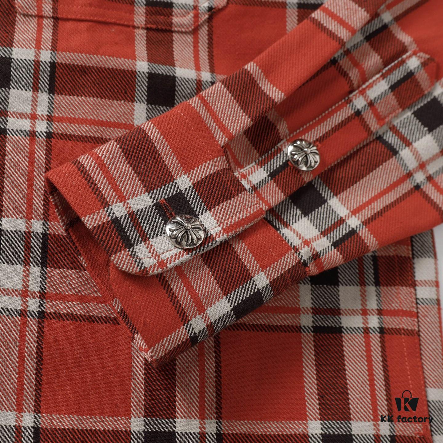 6931a38accd8ab3d7af97c86 24FW Chrome Hearts New Striped Plaid Patchwork Silver Button Cardigan Shirt