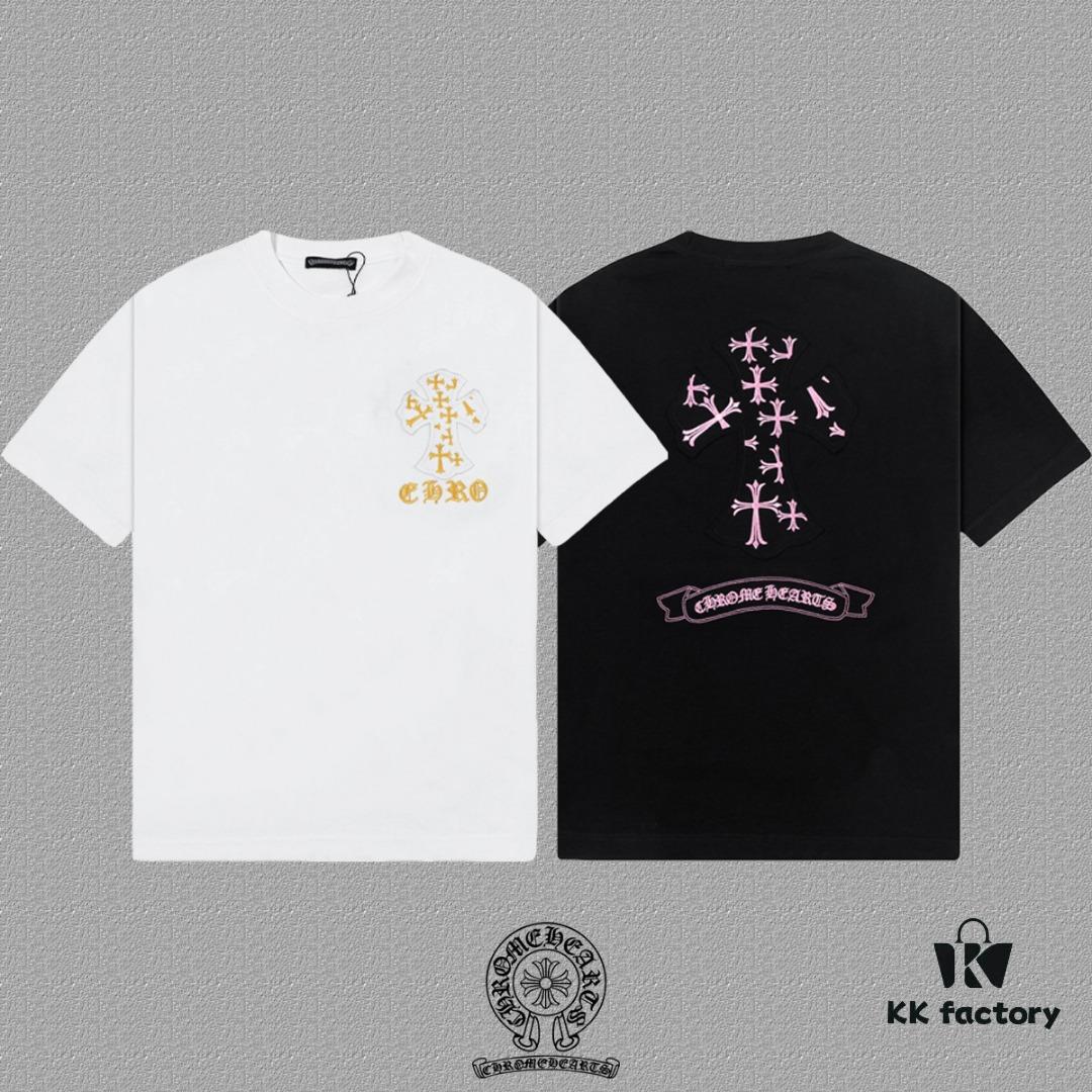 6931a38fccd8ab3d7af97cef CH Chrome Hearts 2025FW Short Sleeve T-Shirt with Applique Embroidery, Premium 26s Double Yarn 300g Fabric, Heavyweight Material, Custom Spandex Rib Knit Dyed Together, Complete Three Labels, Unisex Style