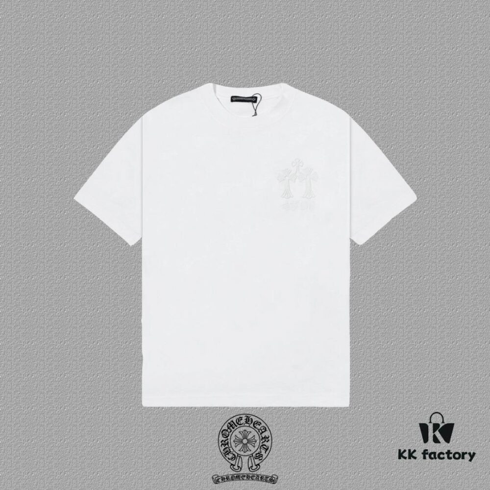 CH Chrome Hearts 2025FW Short Sleeve T-Shirt with Arch Bridge Embroidery, Premium 26s Double Yarn 300g Fabric, Heavyweight Material, Custom Jersey Ribbing Dyed in Same Dye Batch, Three Labels Included, Unisex Design
