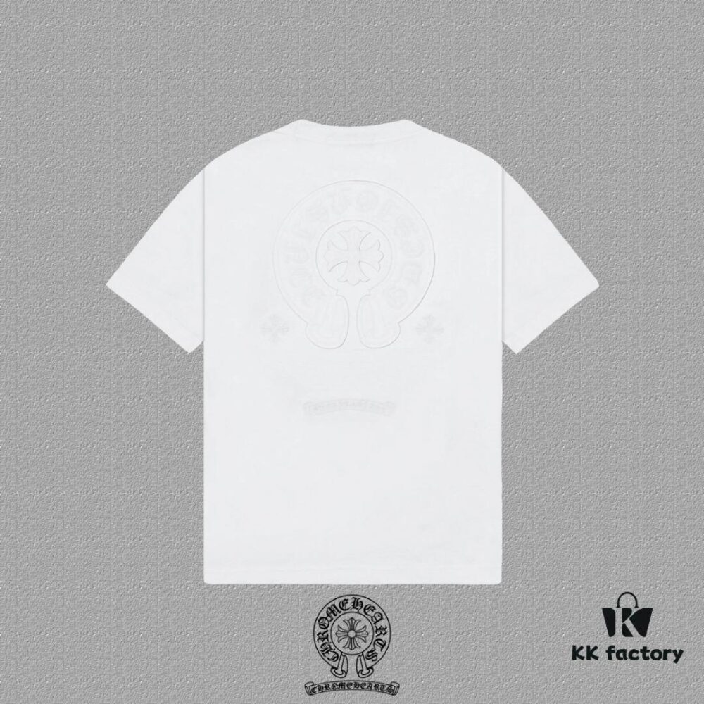 CH Chrome Hearts 2025FW Short Sleeve T-Shirt with Applique Embroidery, Premium 26s Double Yarn 300g Fabric, Heavyweight Material, Custom Spandex Rib Knit Dyed Together with Body, Three Labels Complete, Unisex Design
