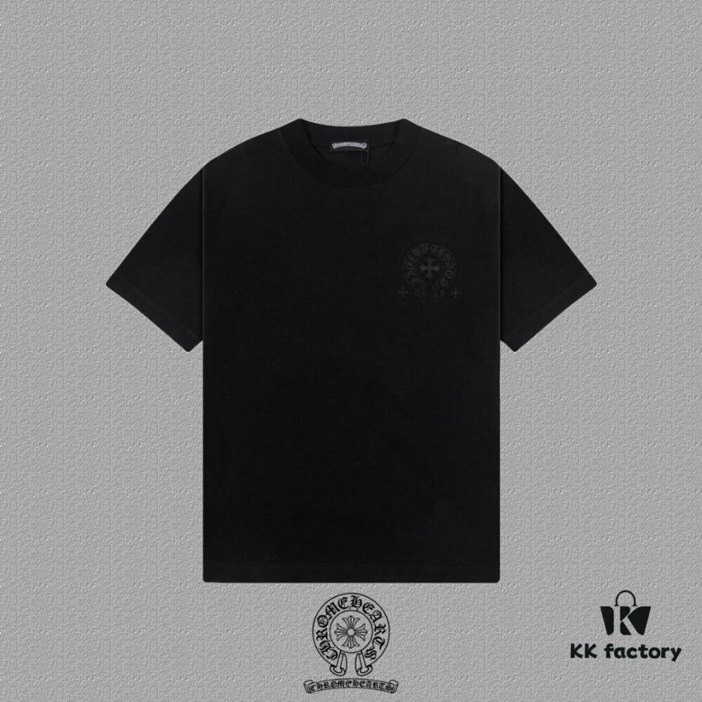 CH Chrome Hearts 2025FW Short Sleeve T-Shirt with Applique Embroidery, Premium 26s Double Yarn 300g Fabric, Heavyweight Material, Custom Lycra Ribbing Dyed in Same Dye Lot, Complete Three Labels, Unisex Design