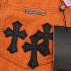 6931a3c9ccd8ab3d7af98068 Chrome Hearts & Croc Heart Art Basel Orange Flared Jeans with Cross Design