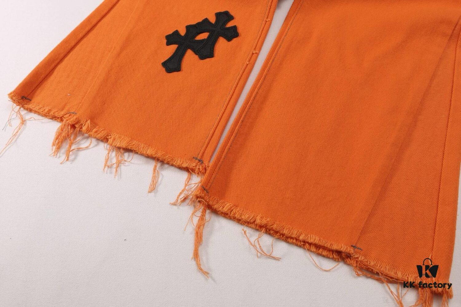 6931a3c9ccd8ab3d7af98069 Chrome Hearts & Croc Heart Art Basel Orange Flared Jeans with Cross Design