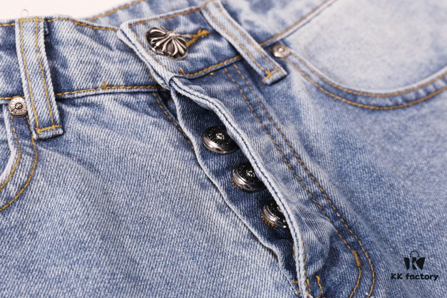 6931a3caccd8ab3d7af9806f Korean Custom & Chrome Hearts Cowhide Patchwork Denim Pants with Large Cross Design