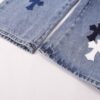 6931a3caccd8ab3d7af98072 Korean Custom & Chrome Hearts Cowhide Patchwork Denim Pants with Large Cross Design