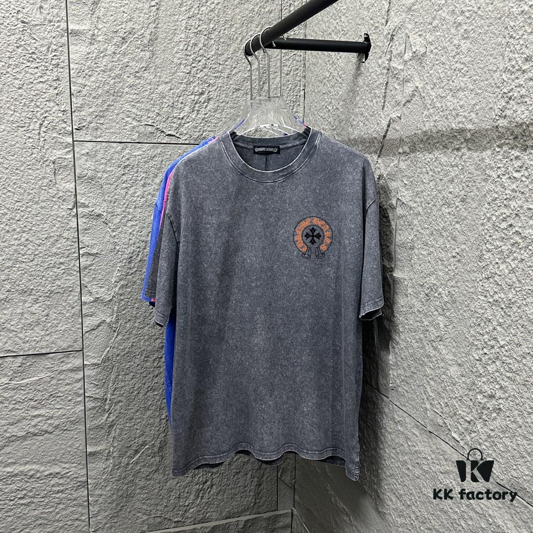 6931a3ccccd8ab3d7af98092 CH* Chrome Hearts* 2025 Spring/Summer New Arrival Distressed Vintage Round-Neck Short-Sleeve T-Shirt with Chest and Back Logo, Horsehoof Print, Custom Fabric Unisex Tee