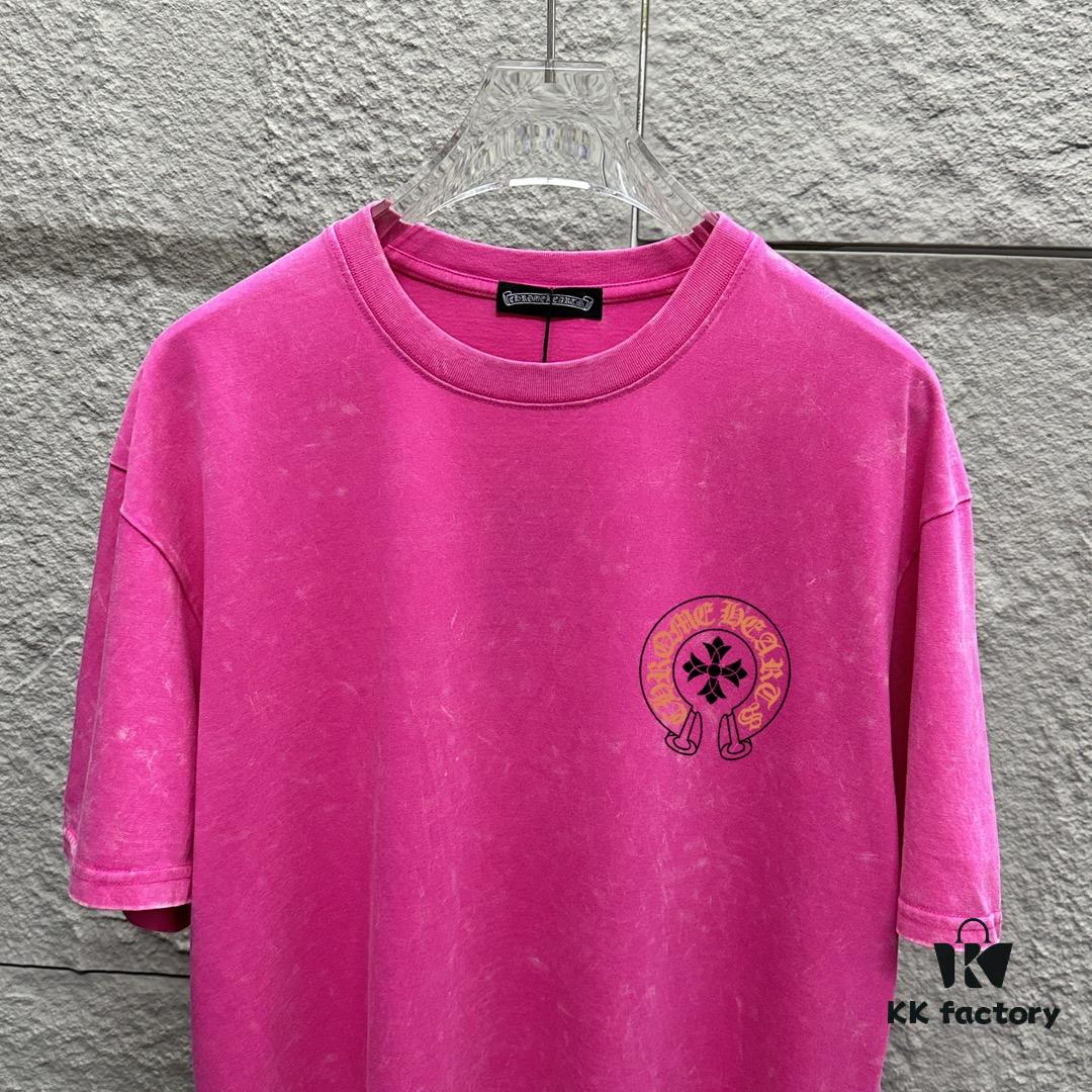 6931a3ccccd8ab3d7af98099 CH* Chrome Hearts* 2025 Spring/Summer New Arrival Distressed Snowflake Wash Vintage Round Neck Short Sleeve T-Shirt with Front and Back Logo, Horse Hoof Print, Custom Fabric Unisex Tee