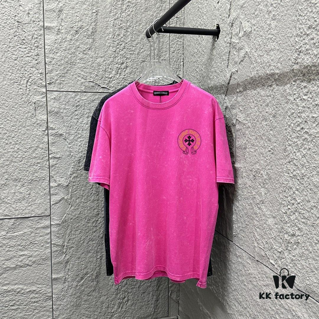 6931a3ccccd8ab3d7af9809a CH* Chrome Hearts* 2025 Spring/Summer New Arrival Distressed Snowflake Wash Vintage Round Neck Short Sleeve T-Shirt with Front and Back Logo, Horse Hoof Print, Custom Fabric Unisex Tee