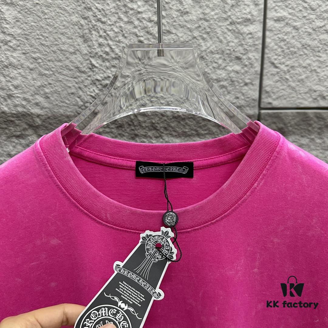6931a3ccccd8ab3d7af9809c CH* Chrome Hearts* 2025 Spring/Summer New Arrival Distressed Snowflake Wash Vintage Round Neck Short Sleeve T-Shirt with Front and Back Logo, Horse Hoof Print, Custom Fabric Unisex Tee