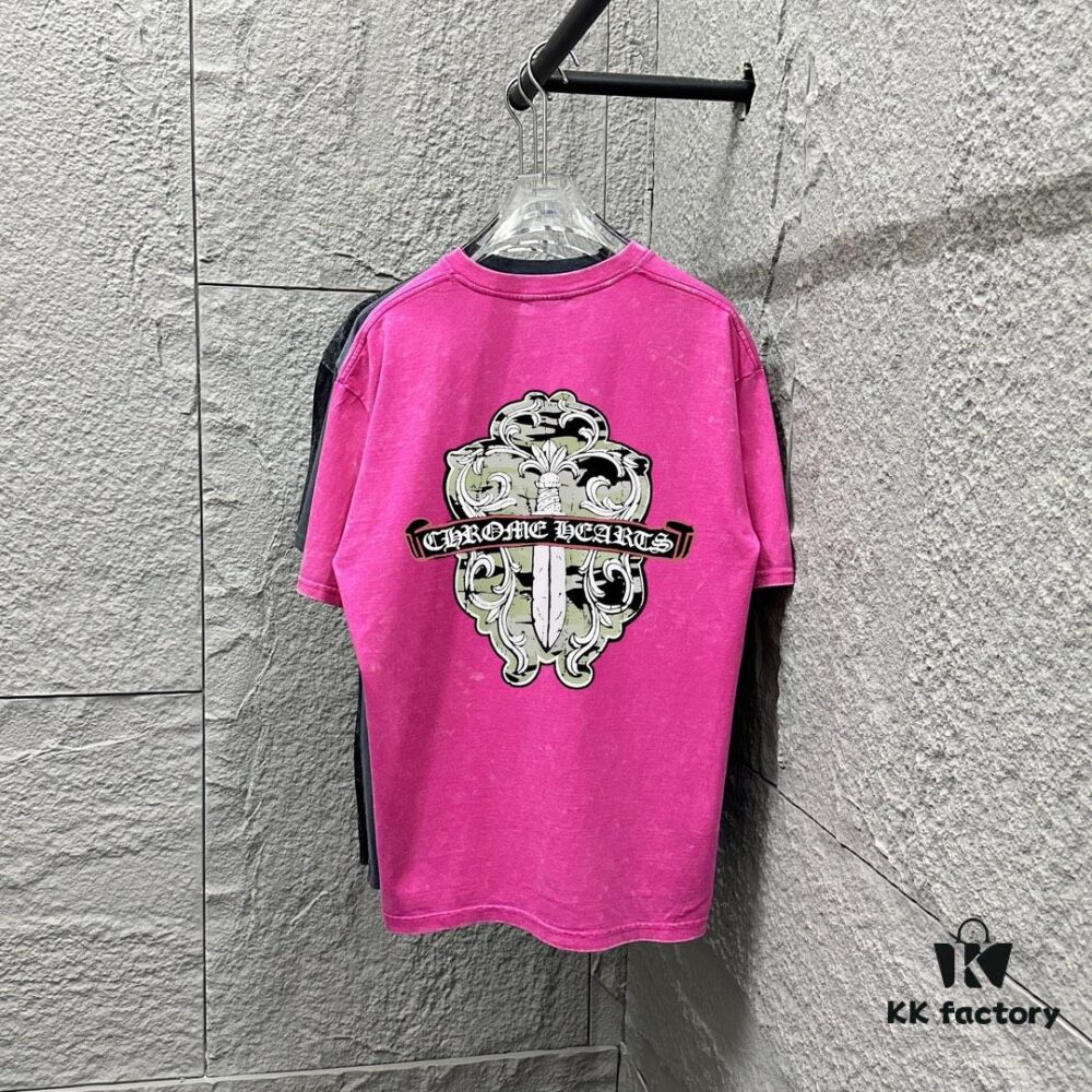 6931a3ceccd8ab3d7af980bc CH* Chrome Hearts* 2025 Spring/Summer New Arrival Distressed Snow Wash Vintage Round Neck Short Sleeve T-Shirt with Chest and Back Logo, Front and Back Cross and Horseshoe Print, Custom Fabric Unisex Tee