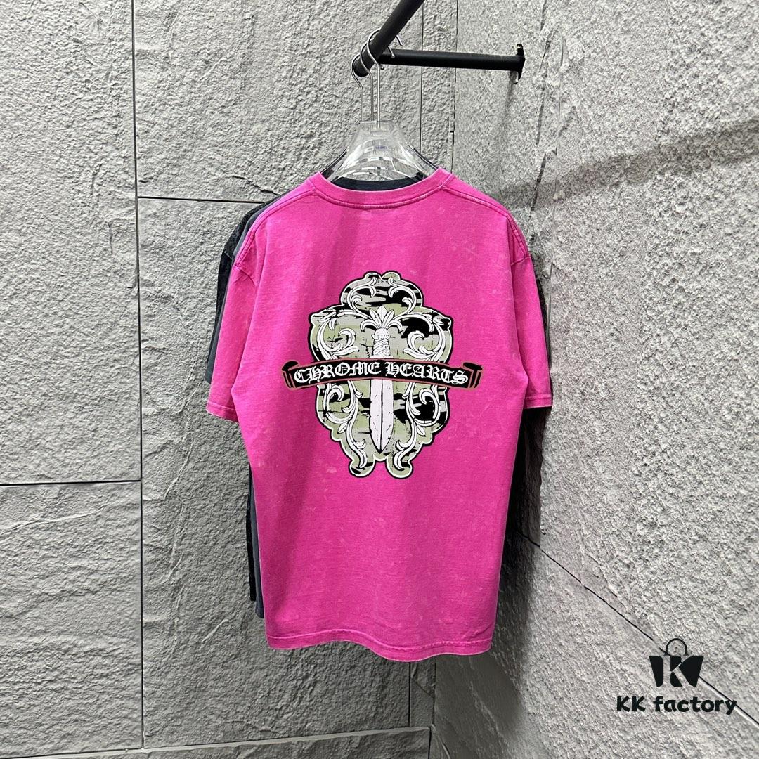 6931a3ceccd8ab3d7af980bc CH* Chrome Hearts* 2025 Spring/Summer New Arrival Distressed Snow Wash Vintage Round Neck Short Sleeve T-Shirt with Chest and Back Logo, Front and Back Cross and Horseshoe Print, Custom Fabric Unisex Tee