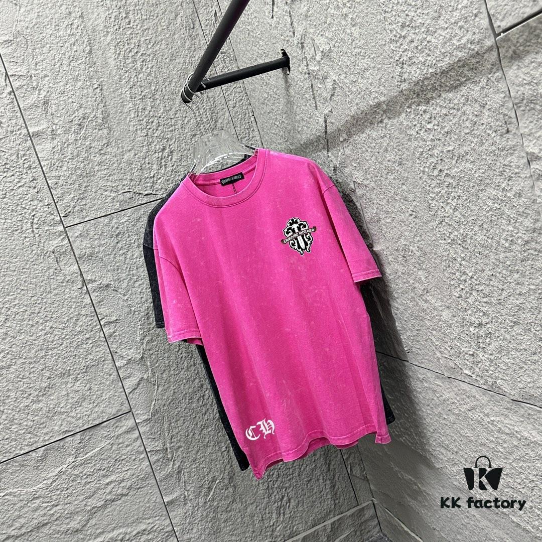 6931a3ceccd8ab3d7af980bd CH* Chrome Hearts* 2025 Spring/Summer New Arrival Distressed Snow Wash Vintage Round Neck Short Sleeve T-Shirt with Chest and Back Logo, Front and Back Cross and Horseshoe Print, Custom Fabric Unisex Tee