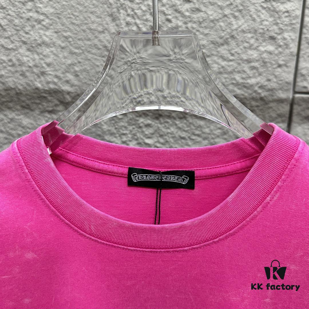 6931a3ceccd8ab3d7af980c1 CH* Chrome Hearts* 2025 Spring/Summer New Arrival Distressed Snow Wash Vintage Round Neck Short Sleeve T-Shirt with Chest and Back Logo, Front and Back Cross and Horseshoe Print, Custom Fabric Unisex Tee