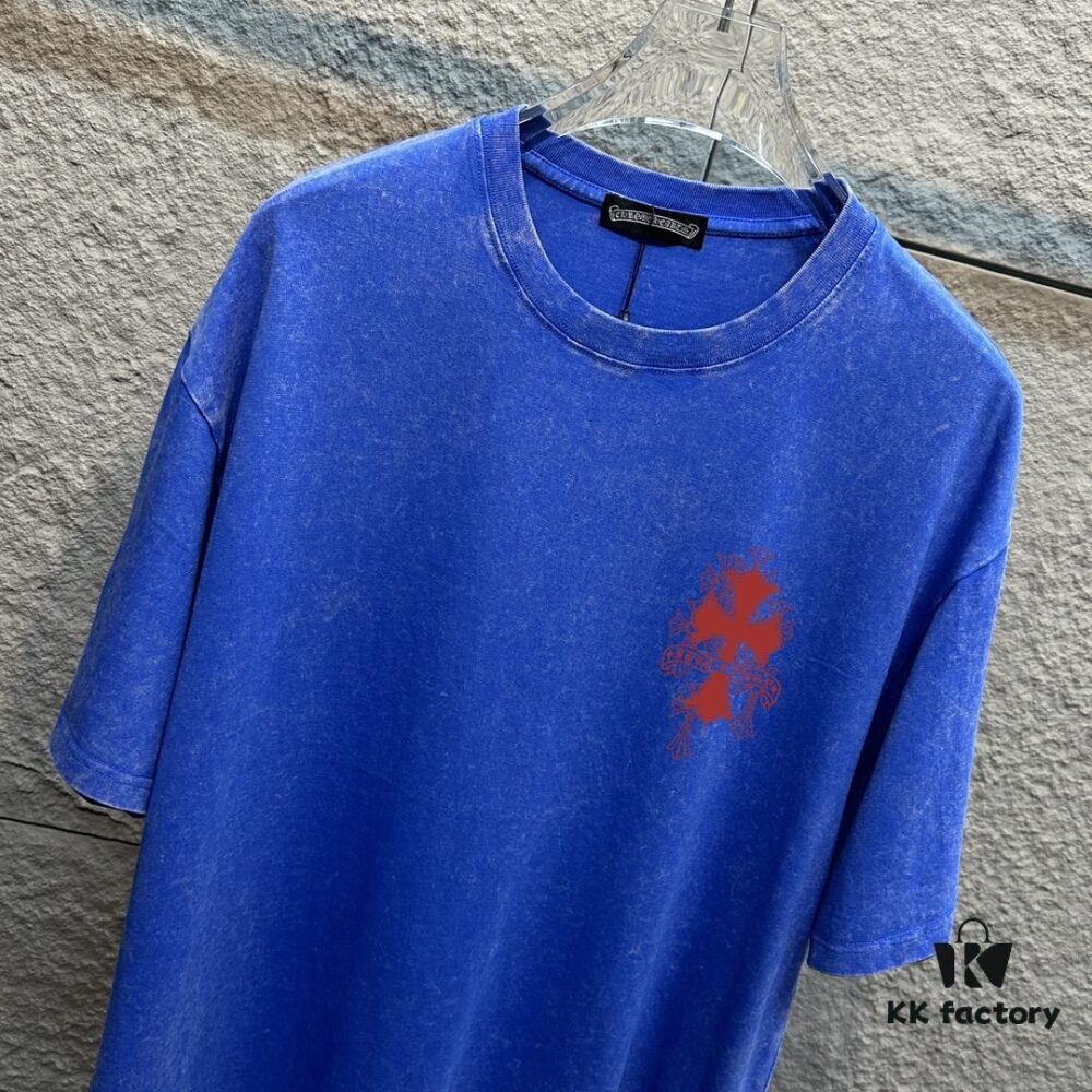 6931a3d0ccd8ab3d7af980e0 CH* Chrome Hearts* 2025 Spring and Summer New Arrival Distressed Snowflake Wash Vintage Round Neck Short Sleeve T-Shirt with Chest and Back Logo, Horseshoe Print, Custom Fabric Unisex Tee