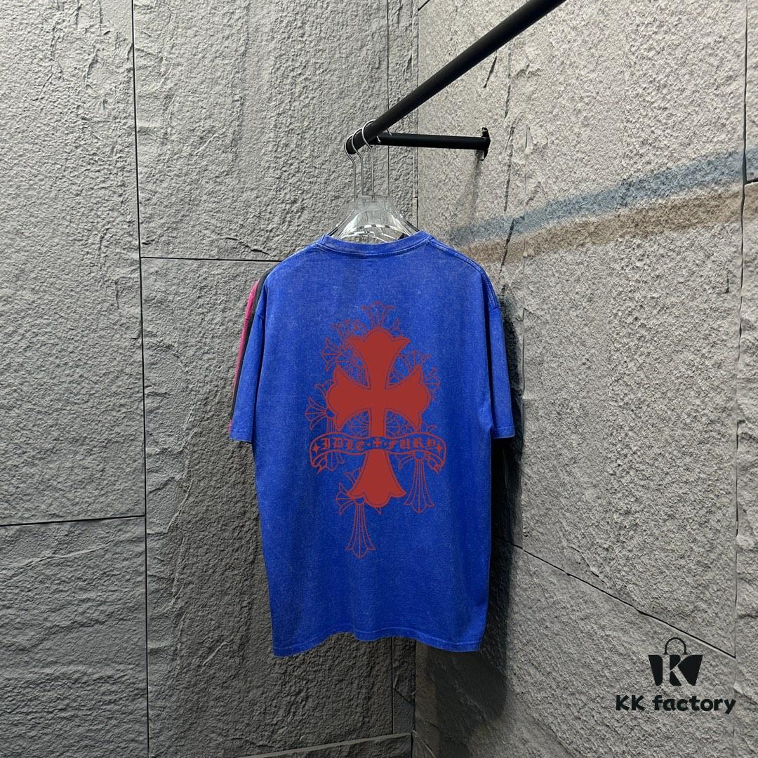 6931a3d0ccd8ab3d7af980e1 CH* Chrome Hearts* 2025 Spring and Summer New Arrival Distressed Snowflake Wash Vintage Round Neck Short Sleeve T-Shirt with Chest and Back Logo, Horseshoe Print, Custom Fabric Unisex Tee