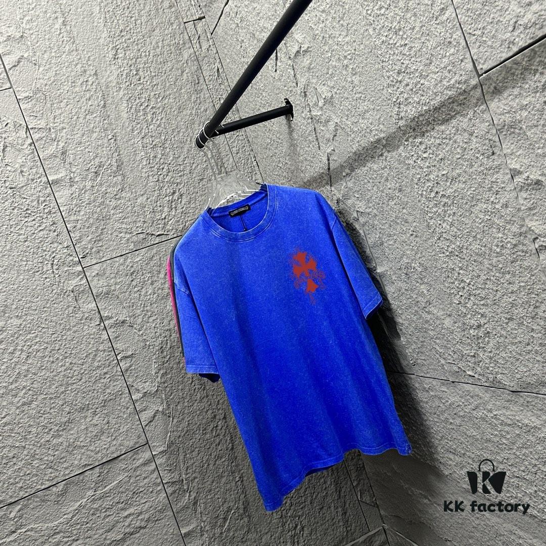 6931a3d0ccd8ab3d7af980e3 CH* Chrome Hearts* 2025 Spring and Summer New Arrival Distressed Snowflake Wash Vintage Round Neck Short Sleeve T-Shirt with Chest and Back Logo, Horseshoe Print, Custom Fabric Unisex Tee