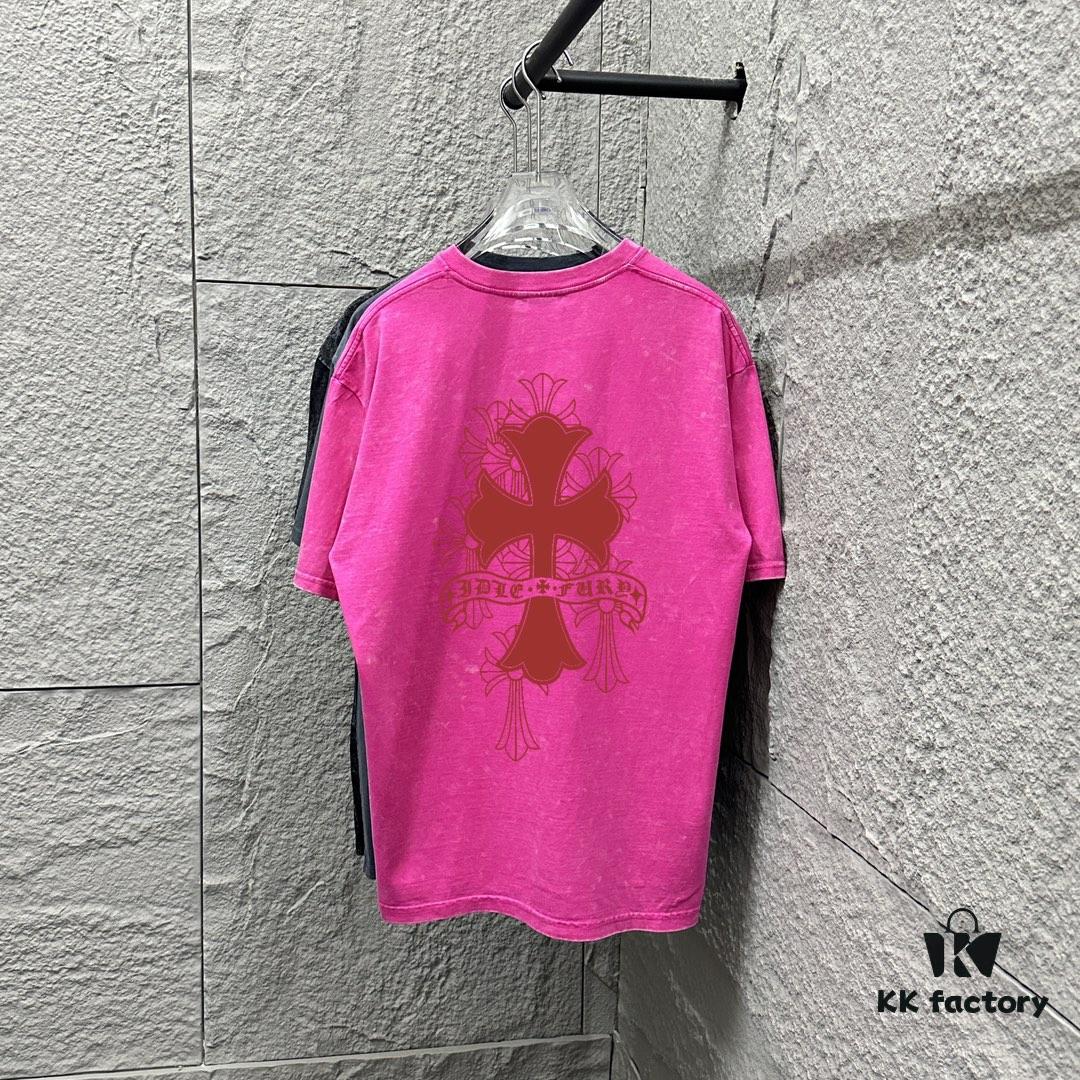 6931a3d1ccd8ab3d7af980f2 CH* Chrome Hearts* 2025 Spring/Summer New Arrival Distressed Snowflake Wash Vintage Round Neck Short Sleeve T-Shirt with Front and Back Logo, Classic Cross Print, Custom Fabric Unisex Tee